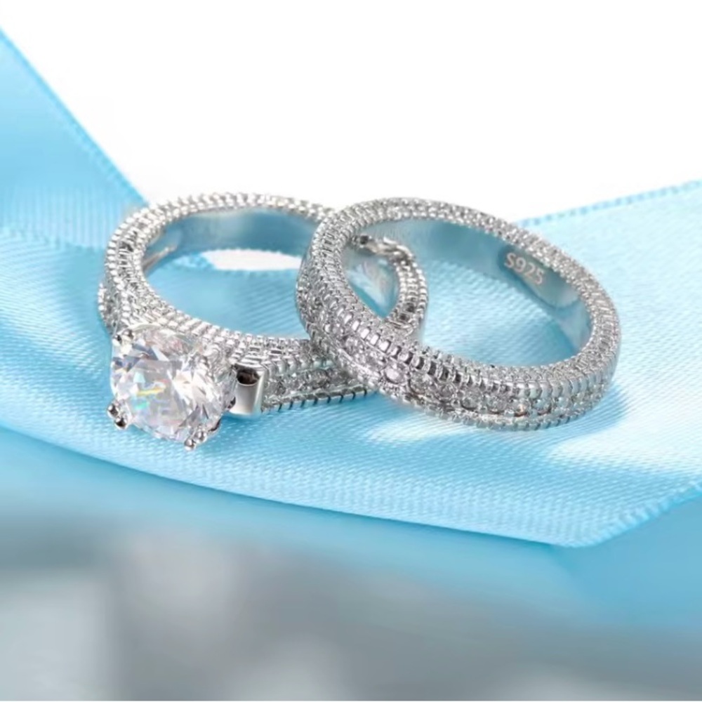 Elegant Wedding Engagement Couple Rings Set 925
Sterling Silver Color - Picture 3 of 5